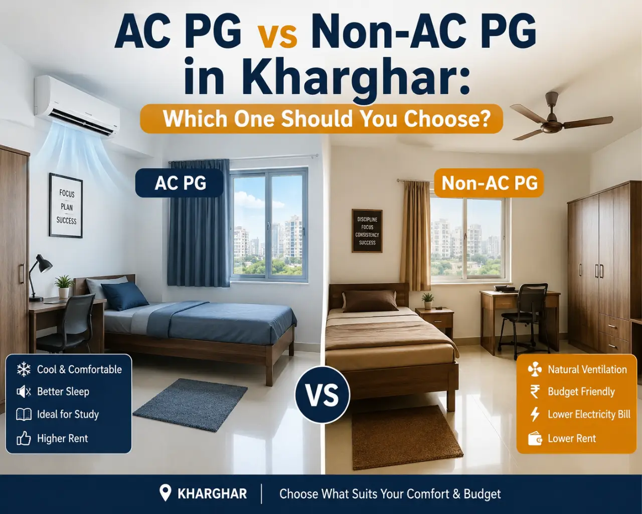 You are currently viewing AC PG vs Non-AC PG in Kharghar: Which One Should You Choose?